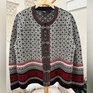 Skyr Nordic Fair Isle Wool Cardigan Metal Clasp Scandinavian Sweater L